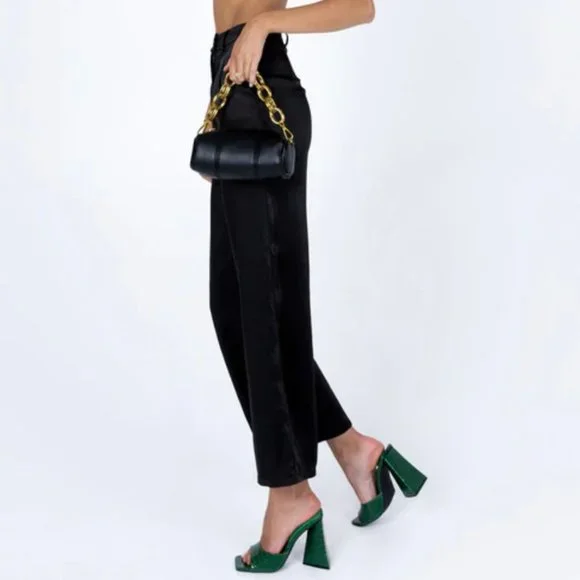 Princess Polly Huxley Black Satin Wide Leg Trouser Pants 8 - Picture 4 of 10